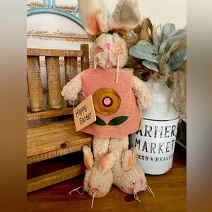 Happy Easter Plush Bunny Girl Wearing Dress & Bunny Slippers NEW